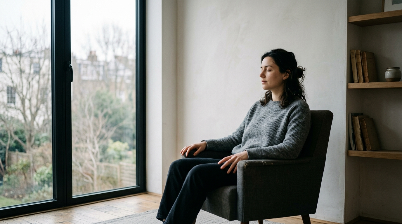 Person in ehrlicher und ruhiger Stille am Fenster
